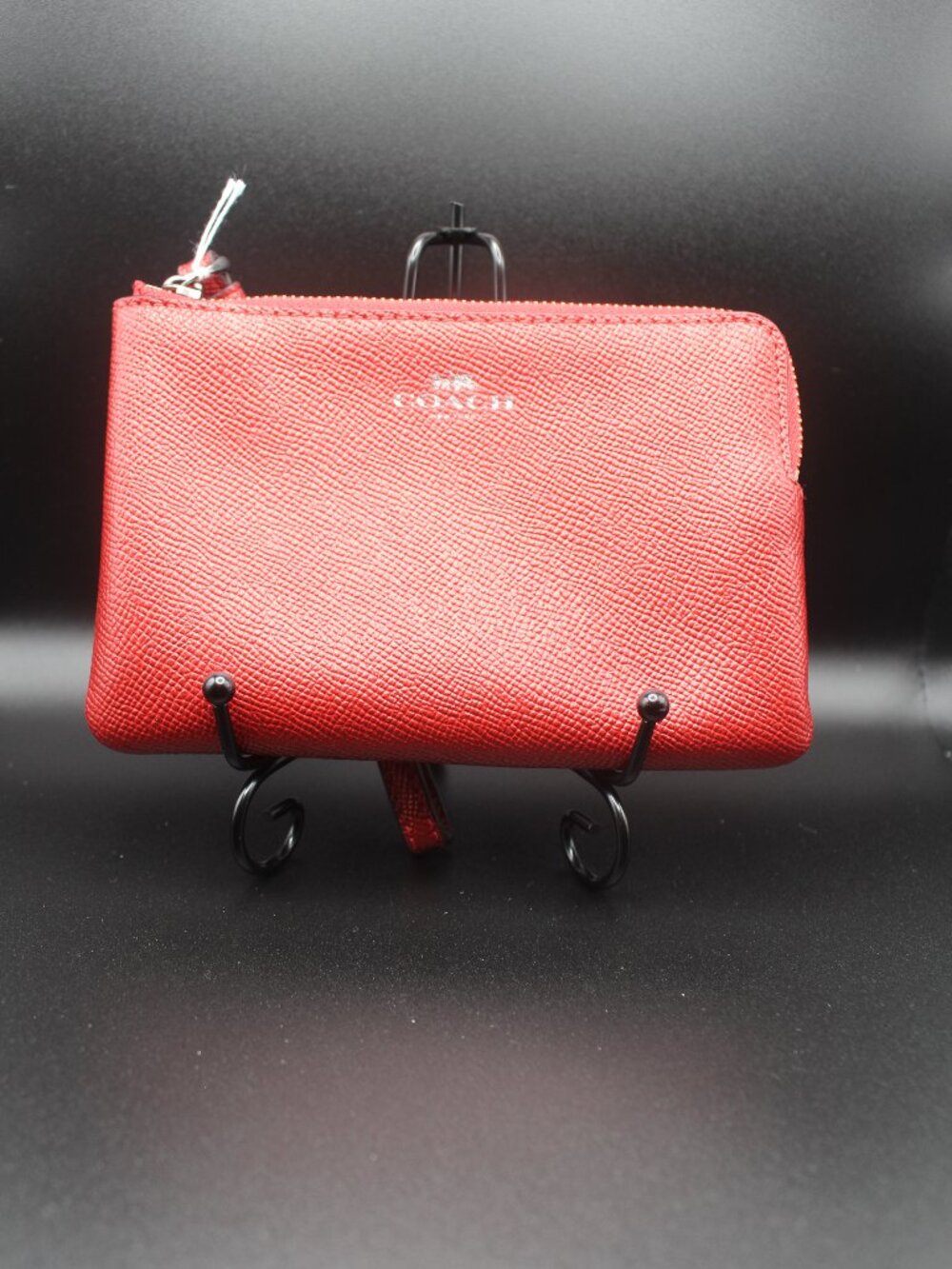 Coach Red Crossgrain Textured Zip Top Wristlet 0088